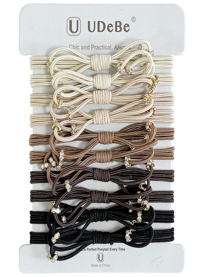 UDeBe 10 Packs Hair Ties, Bow Hair Ties with Crystal Beads for Women – Thin Elastic Hair Bands Ponytail Holders Hair Accessiories